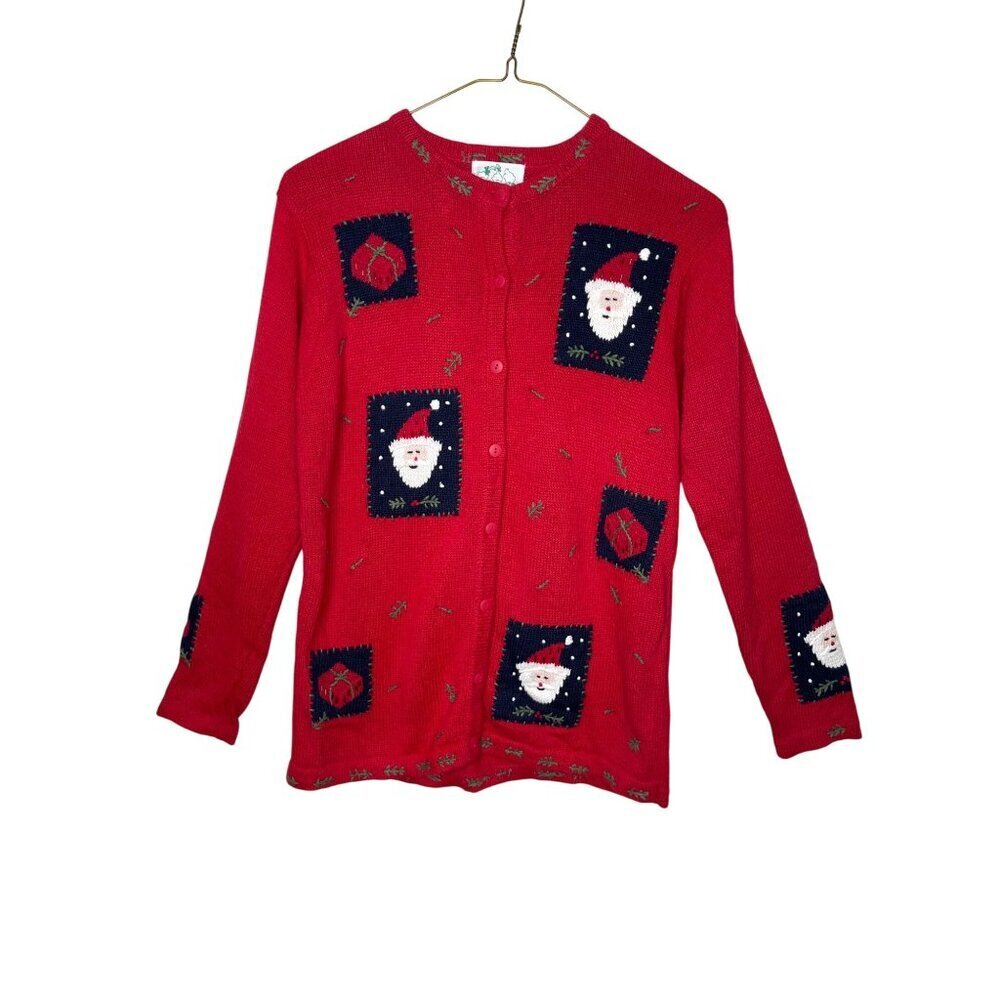 Vintage Quacker Factory Christmas Cardigan Sweater Santa Claus Size Small/Medium